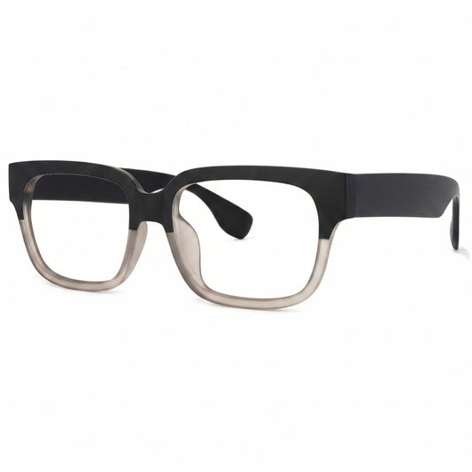Black and gray eyeglasses on a white background