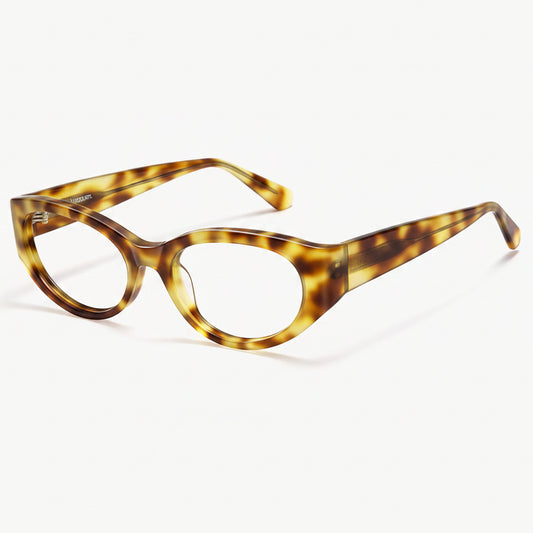 Tortoiseshell cat-eye glasses on a white background