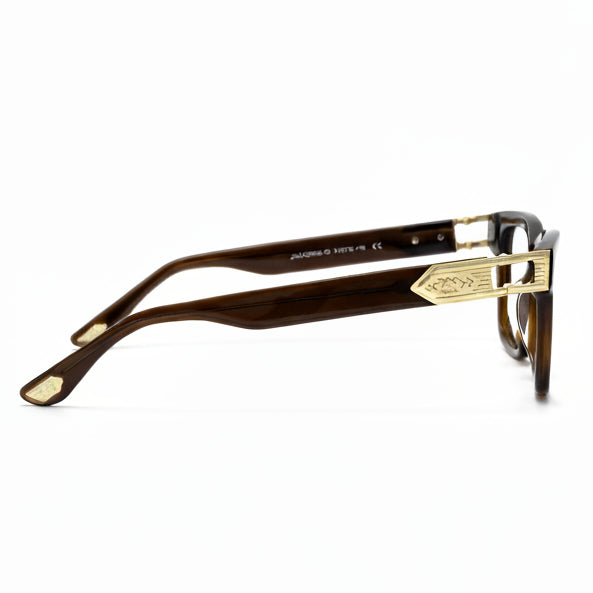 Brown and gold eyeglasses on a white background