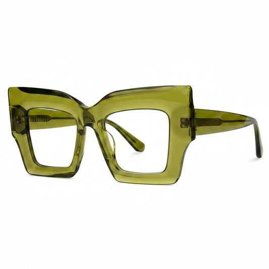 Green eyeglasses on a white background