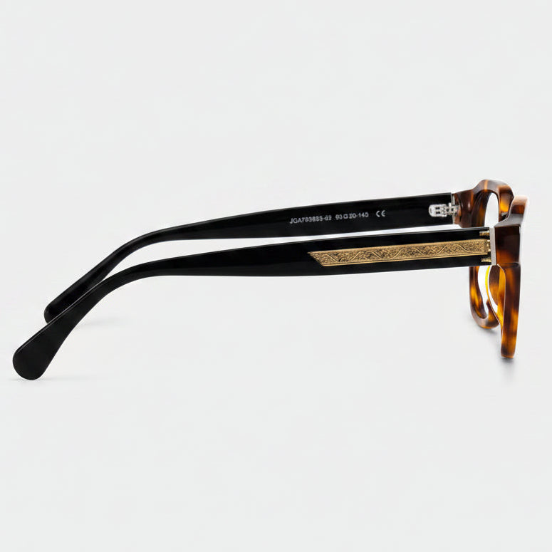 Eyeglasses with tortoiseshell and black frames on a white background