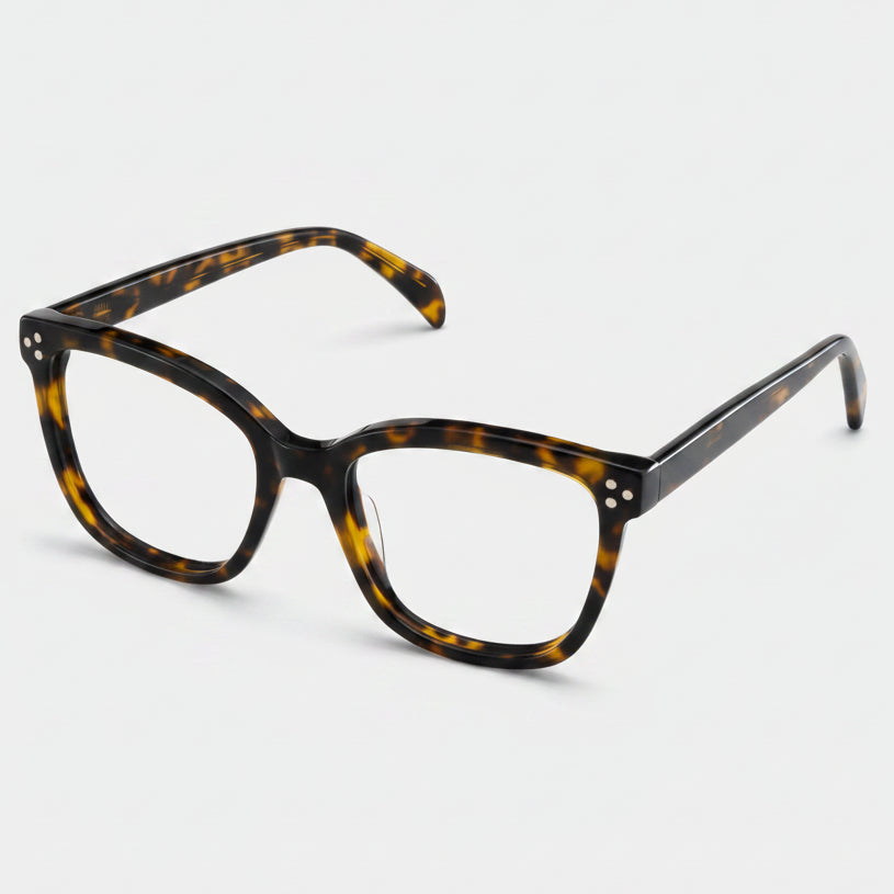 Tortoiseshell eyeglasses on a white background
