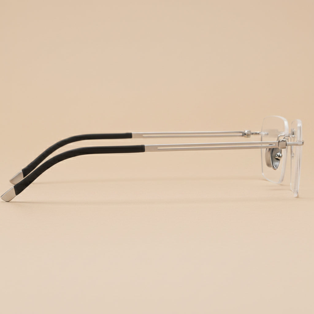 Eyeglasses with black and silver frame on a white background