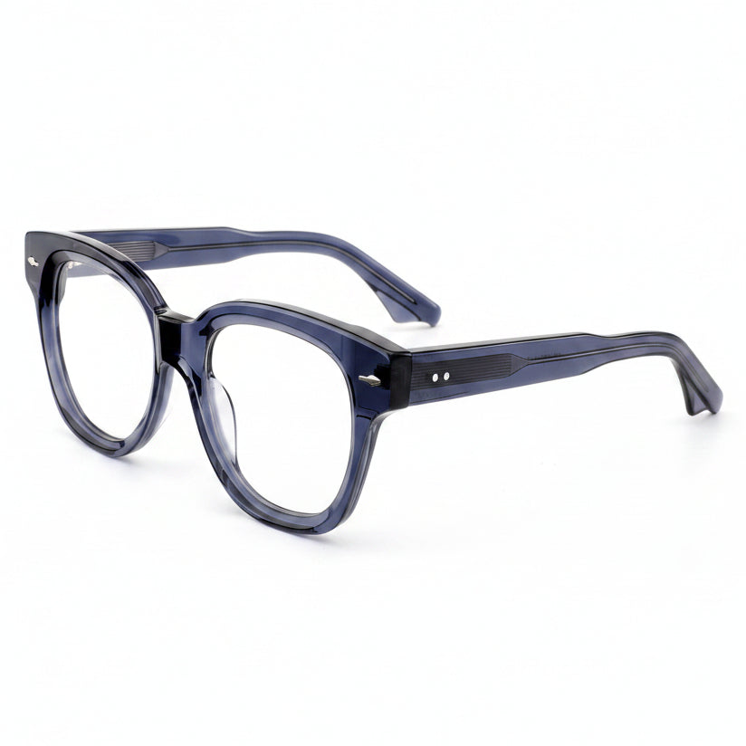 Blue eyeglasses on a white background