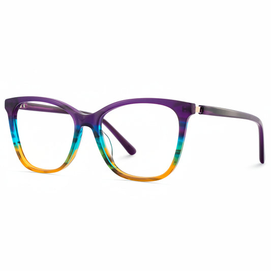 Multicolored eyeglasses with a gradient design on a white background