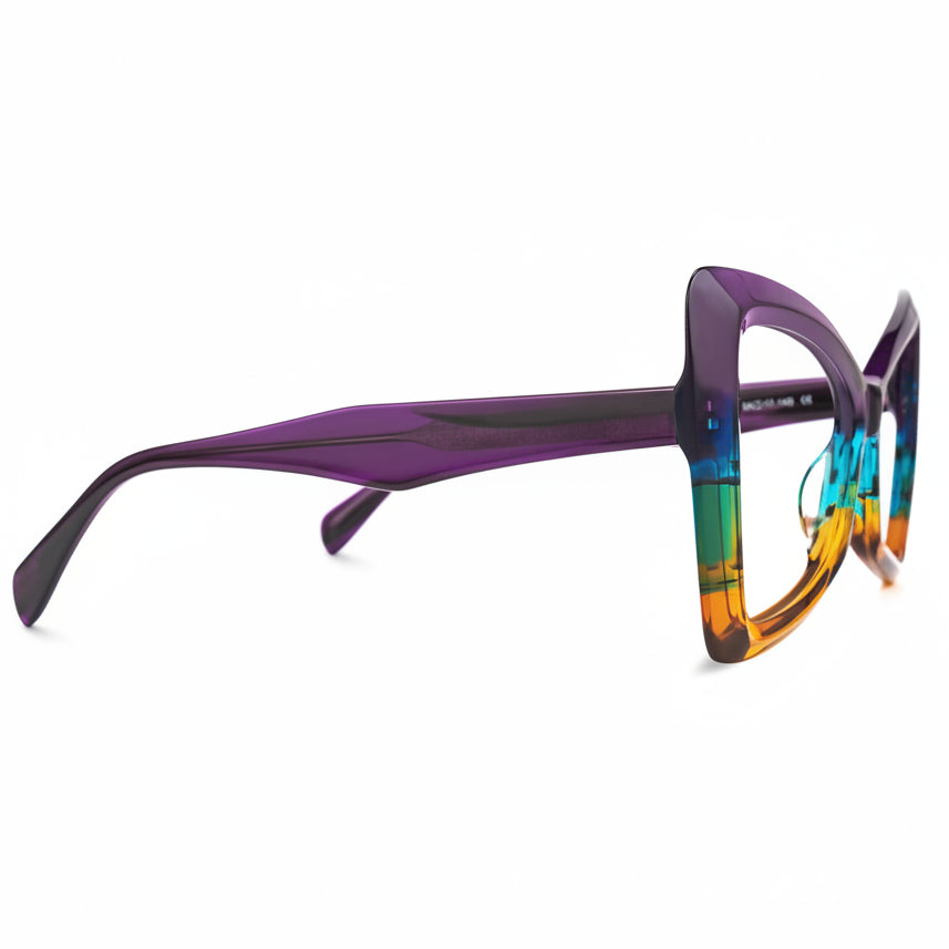 Multicolored eyeglasses with a gradient design on a white background