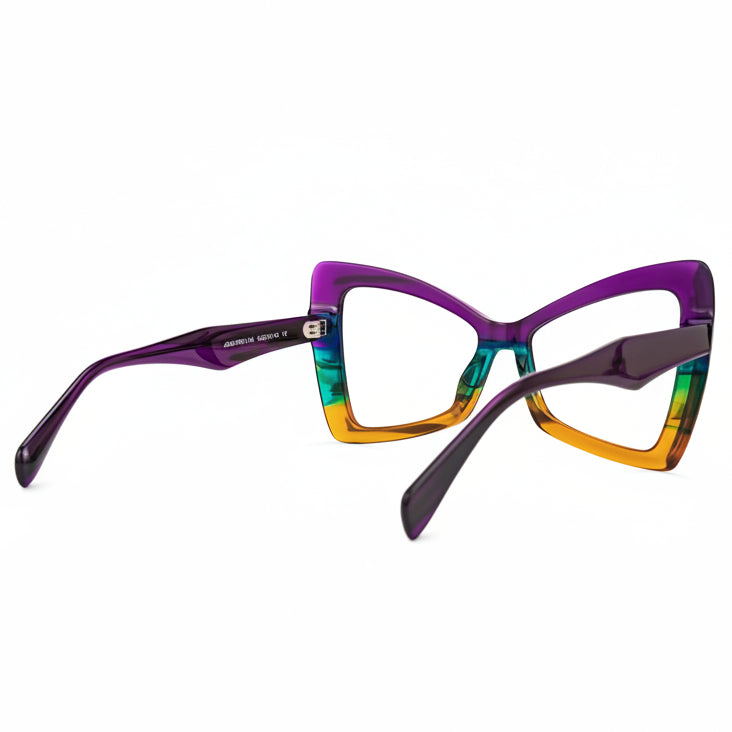 Multicolored cat-eye glasses on a white background