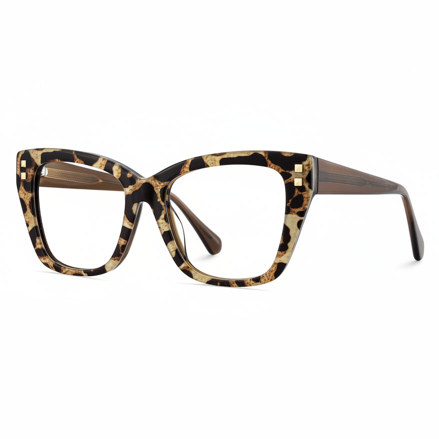 Cat-eye glasses with tortoiseshell pattern on a white background