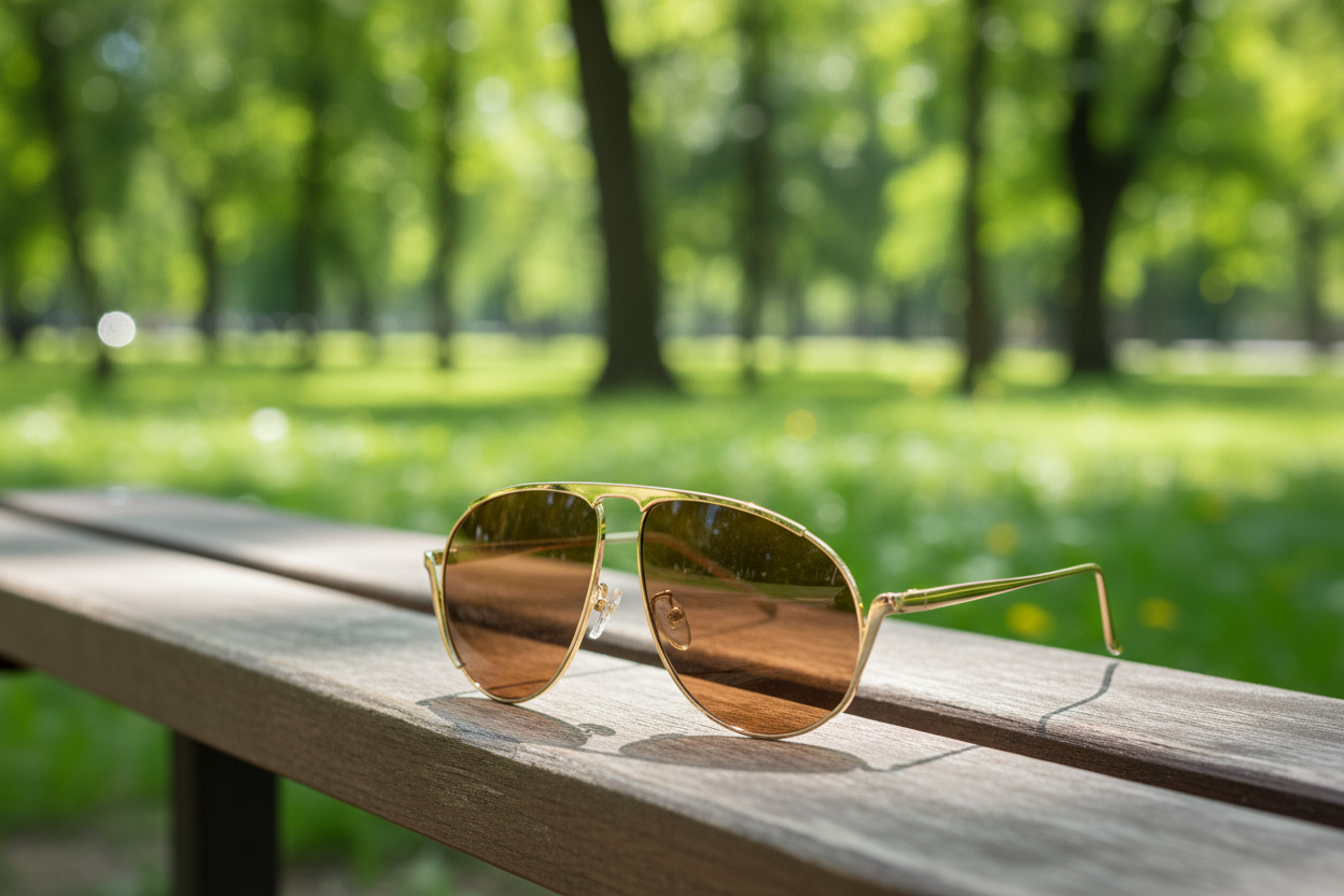 Gold-framed sunglasses with brown lenses